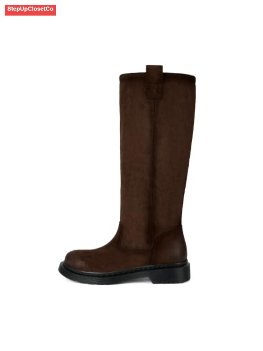 Vintage Square Toe Low Heel Slip On Knee High Boots Faux Suede